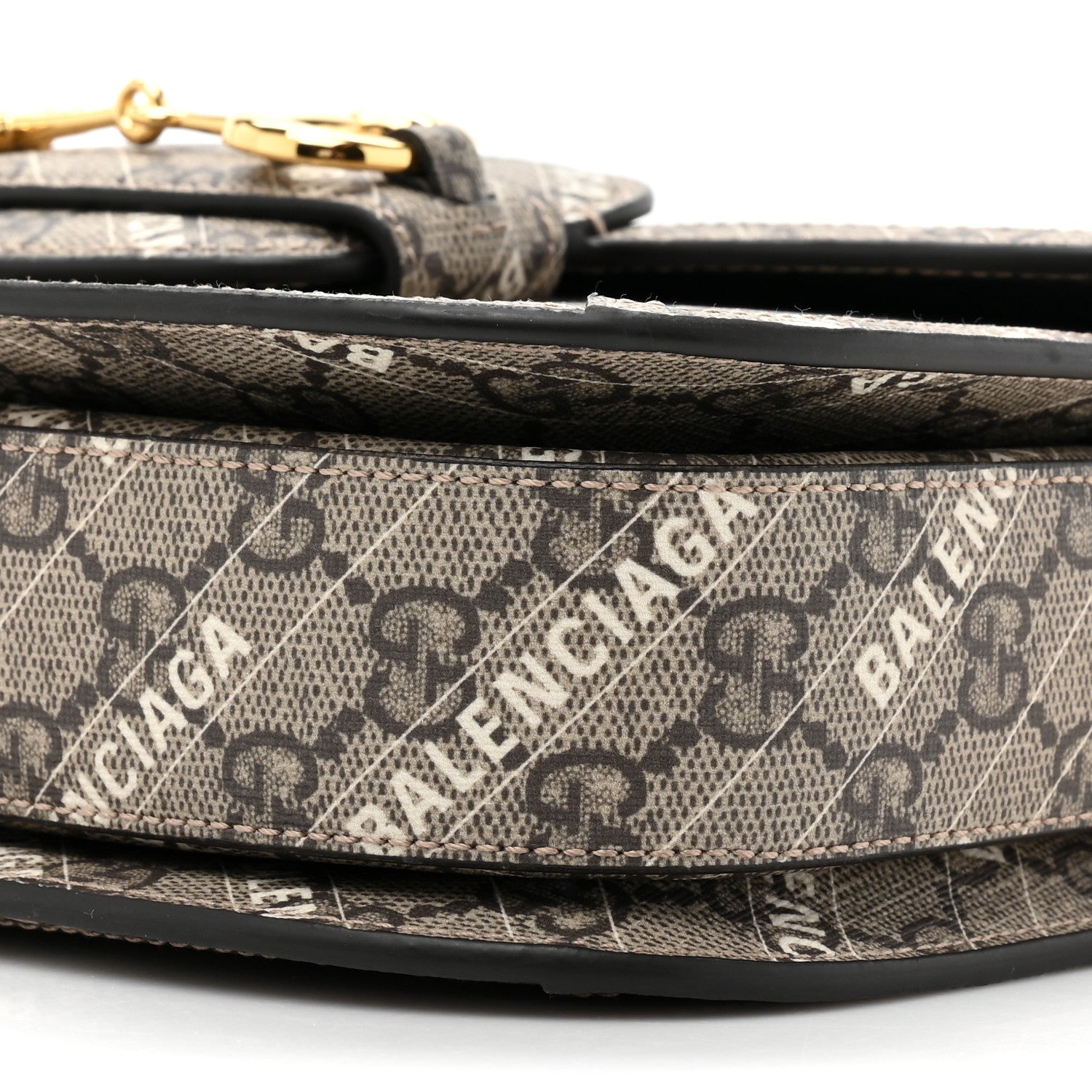 Gucci X BALENCIAGA GG Supreme Monogram Logo Print Horsebit 1955 Shoulder Bag Beige Ebony 9 of 10
