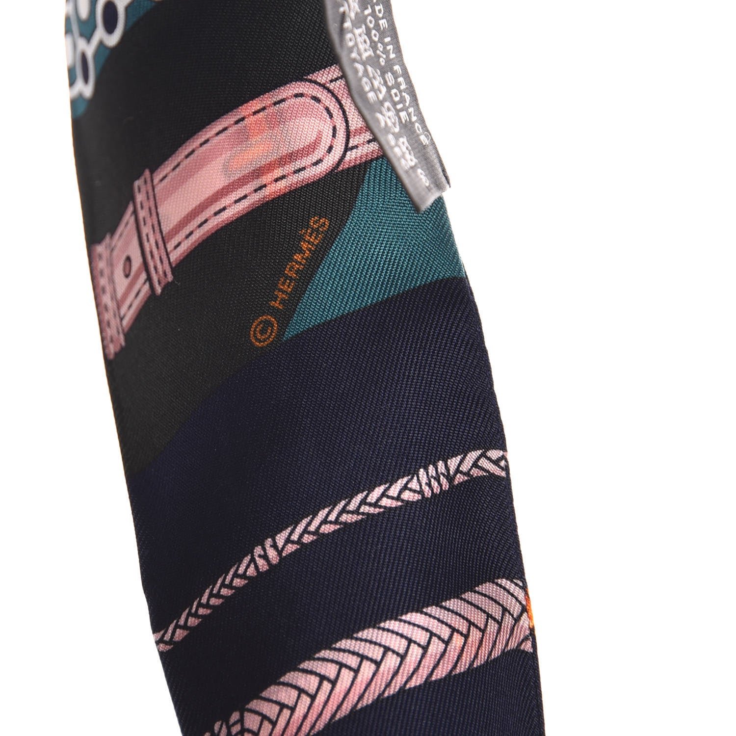 Hermes Silk Clic Clac Modern Cannage Twilly Vert Marine Vieux Rose 5 of 5