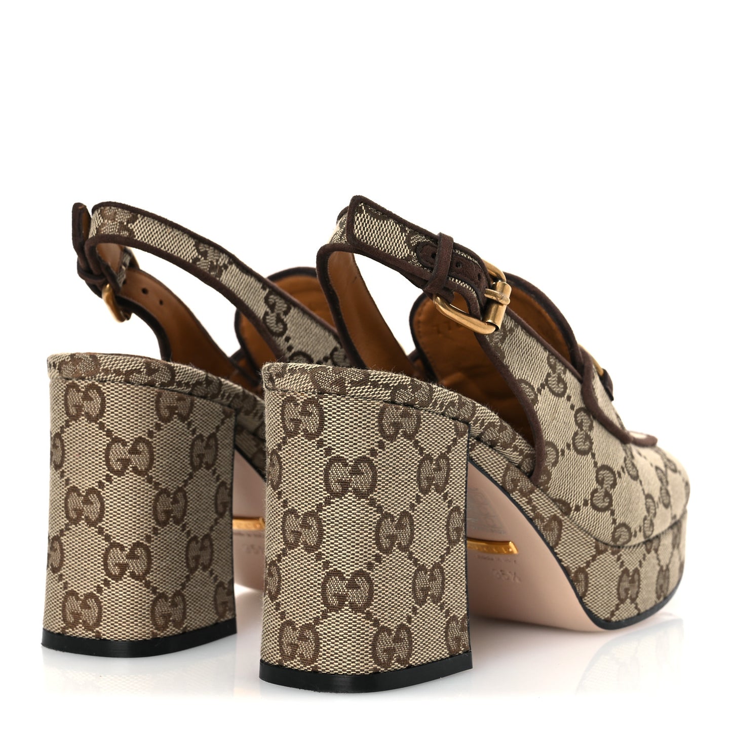 Monogram Kid Scamosciato Horsebit Platform 25/85mm Slingback Mules 35.5 Beige Ebony New Acero
