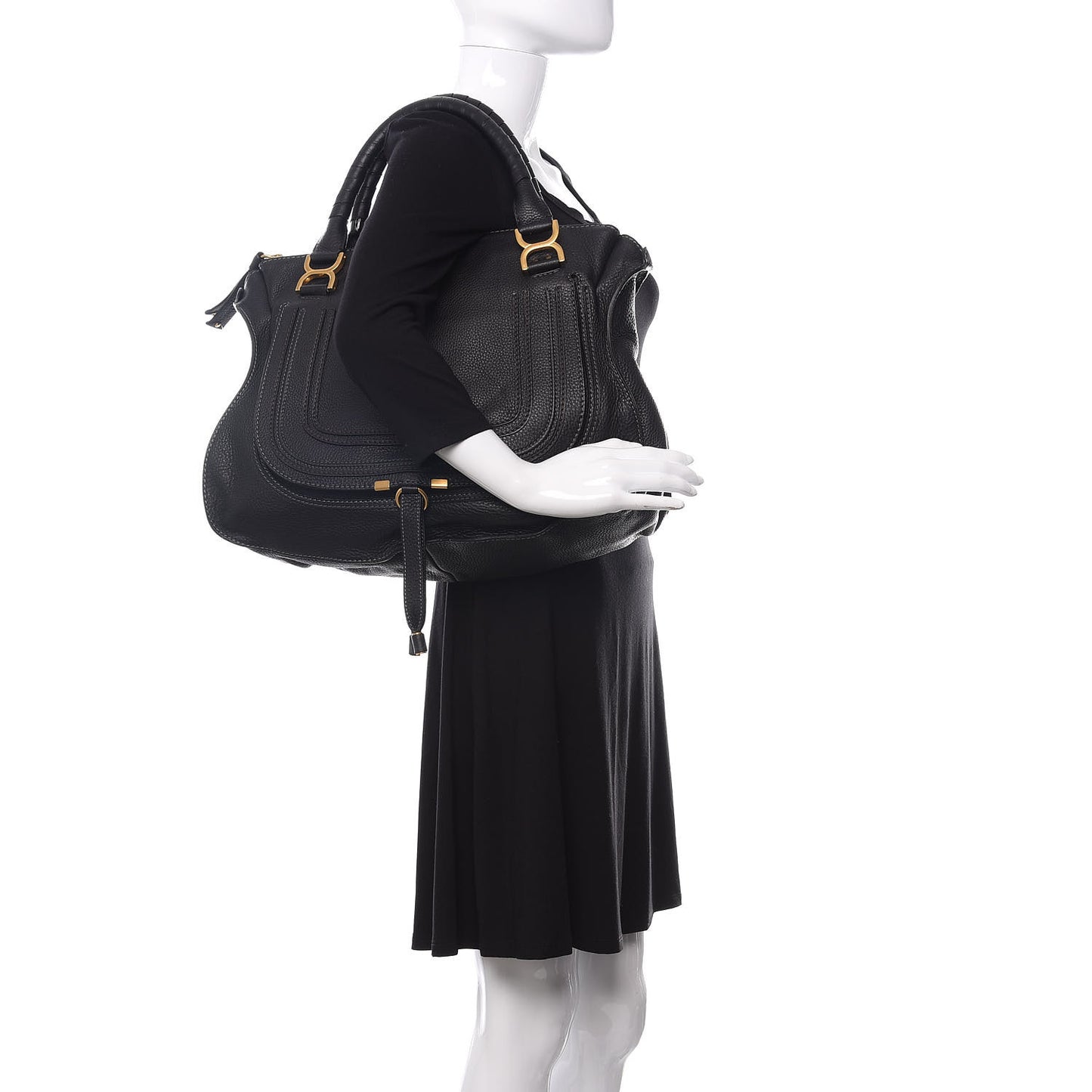 Calfskin Large Marcie Satchel Black