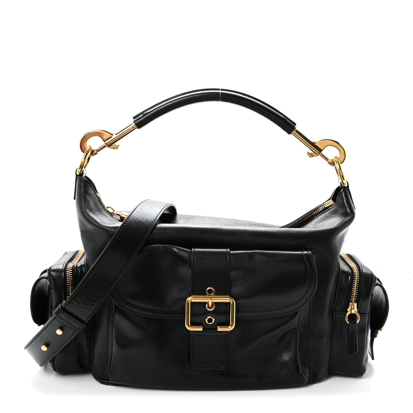 Shiny Calfskin Medium Double Carry Camera Bag Black