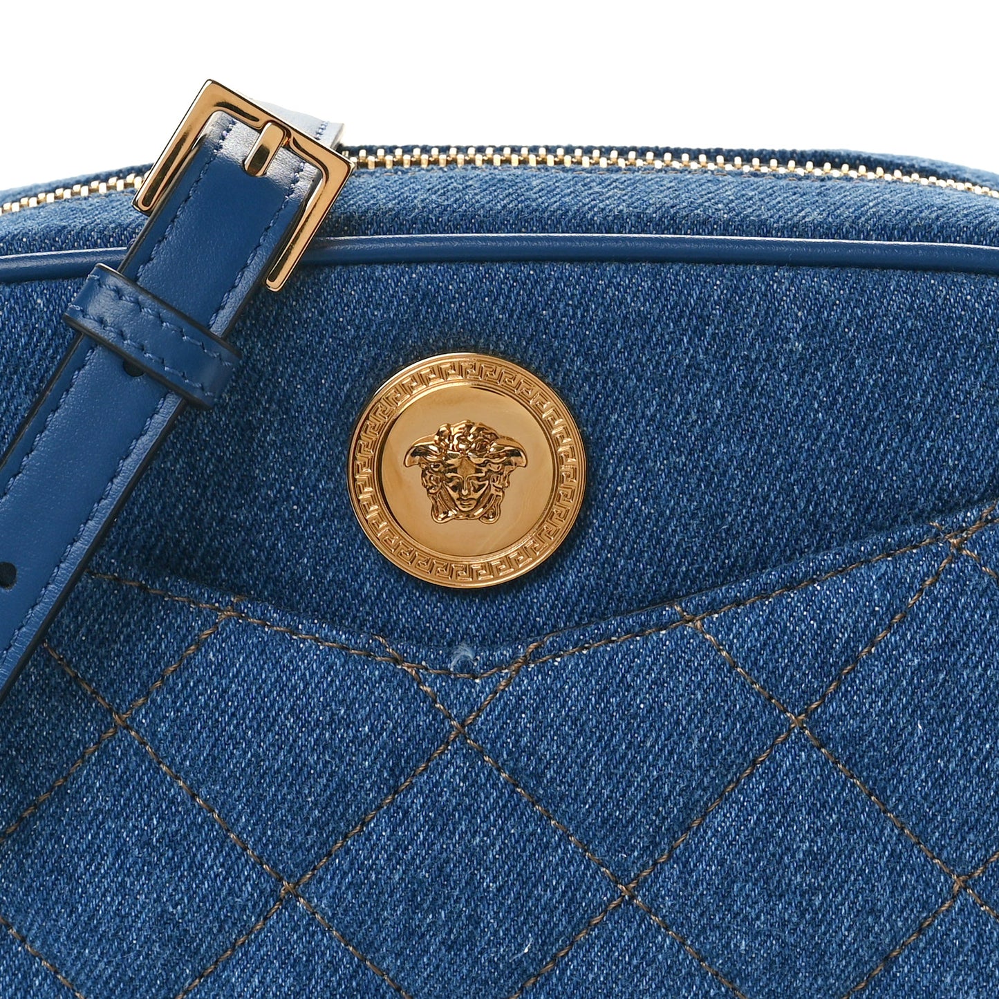 Denim Quilted La Medusa Camera Bag Blue