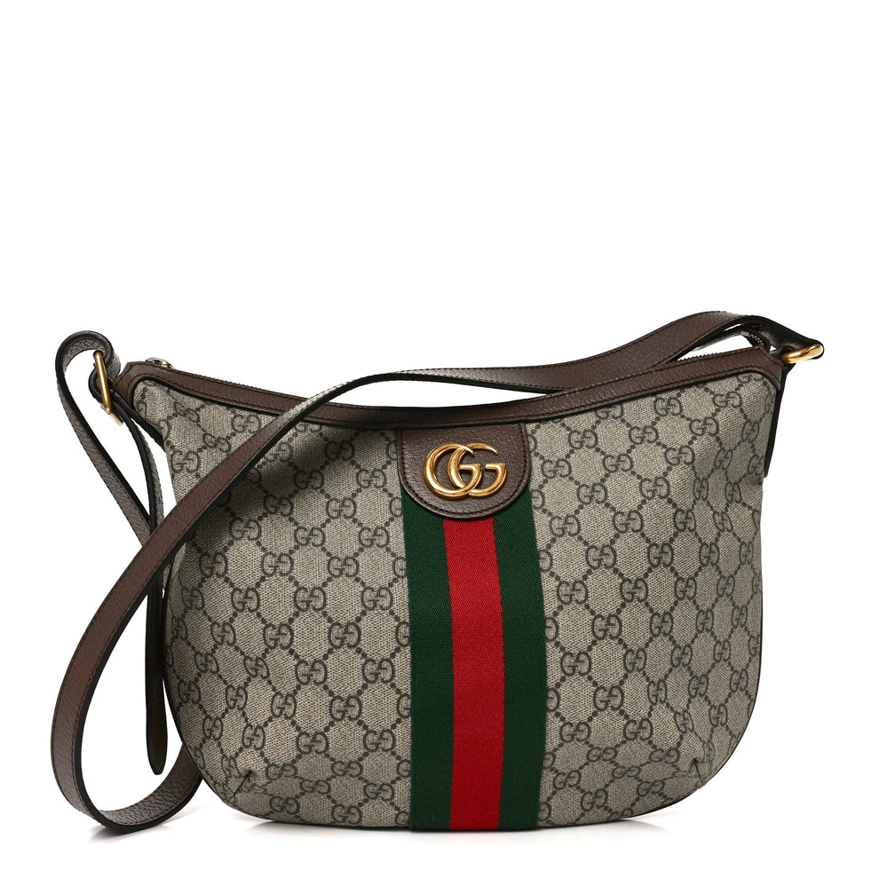 Gucci GG Supreme Monogram Web Small Ophidia Half Moon Hobo Brown ...
