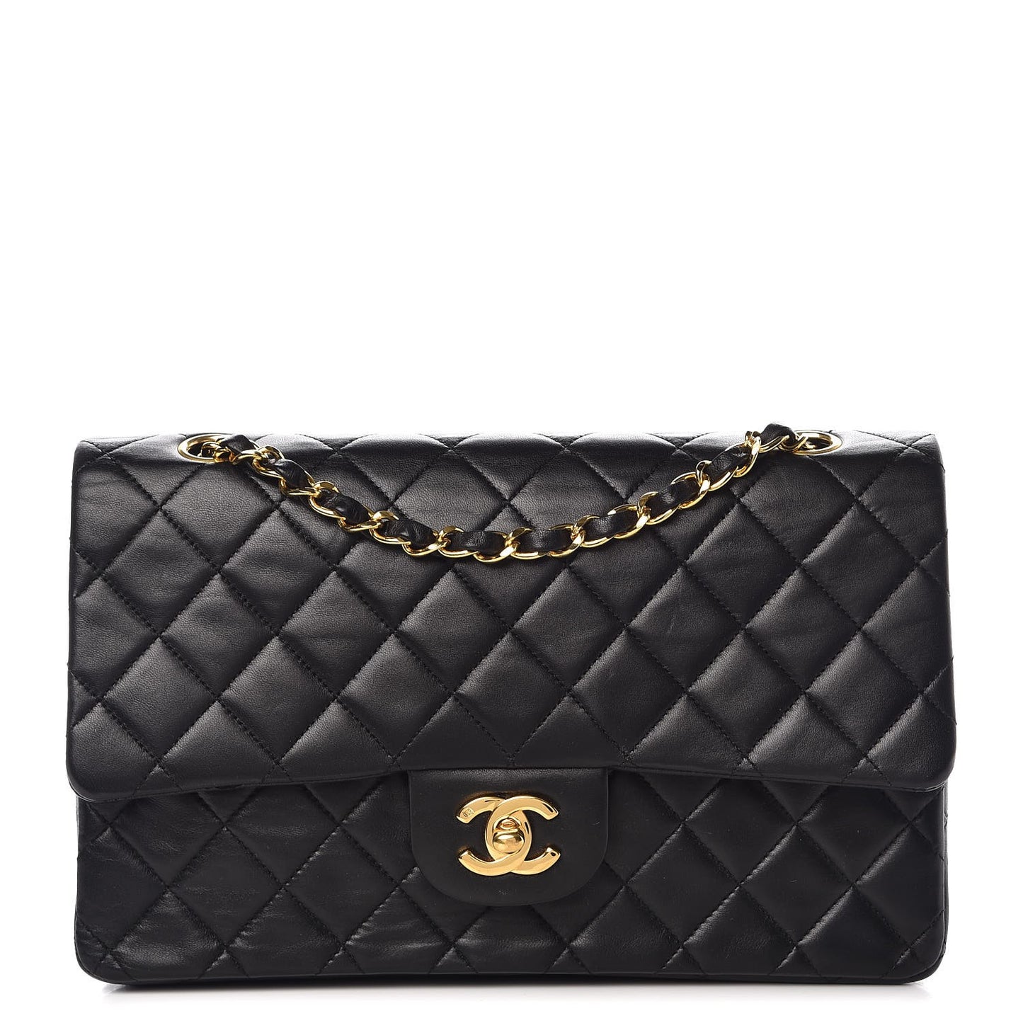 Lambskin Quilted Medium Double Flap Black