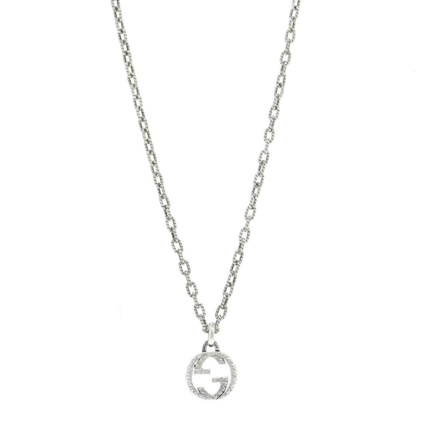 Sterling Silver Small Textured Interlocking G Pendant Necklace