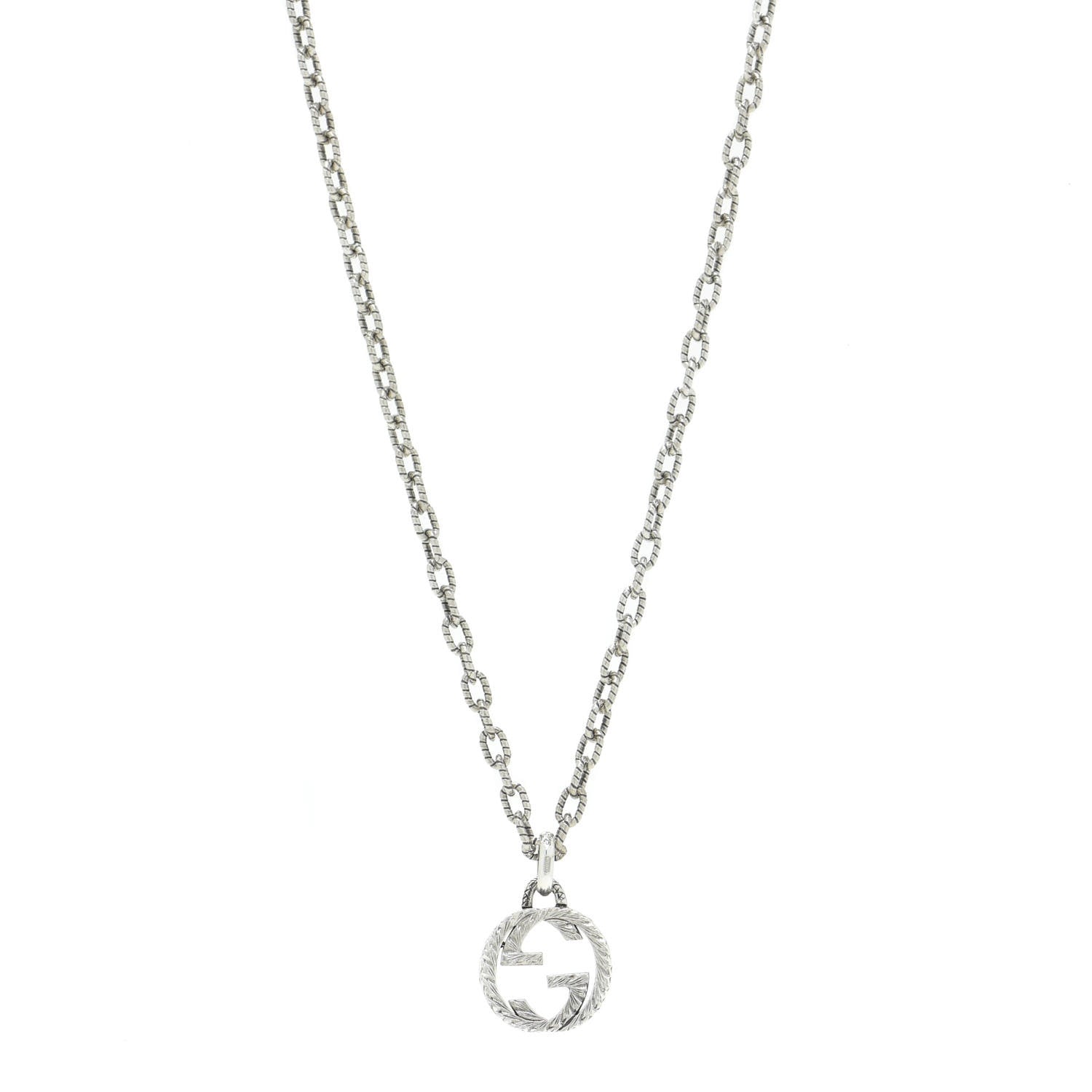 Gucci Sterling Silver Small Textured Interlocking G Pendant Necklace 1 of 14
