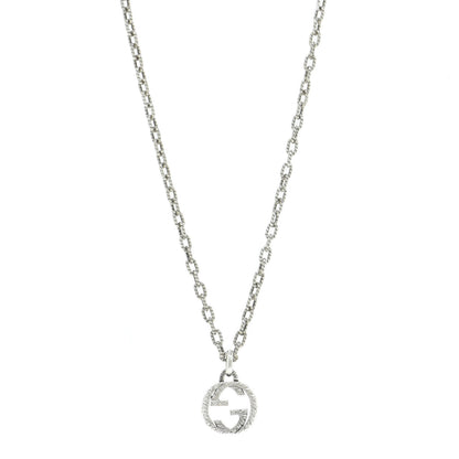 Gucci Sterling Silver Small Textured Interlocking G Pendant Necklace 1 of 14