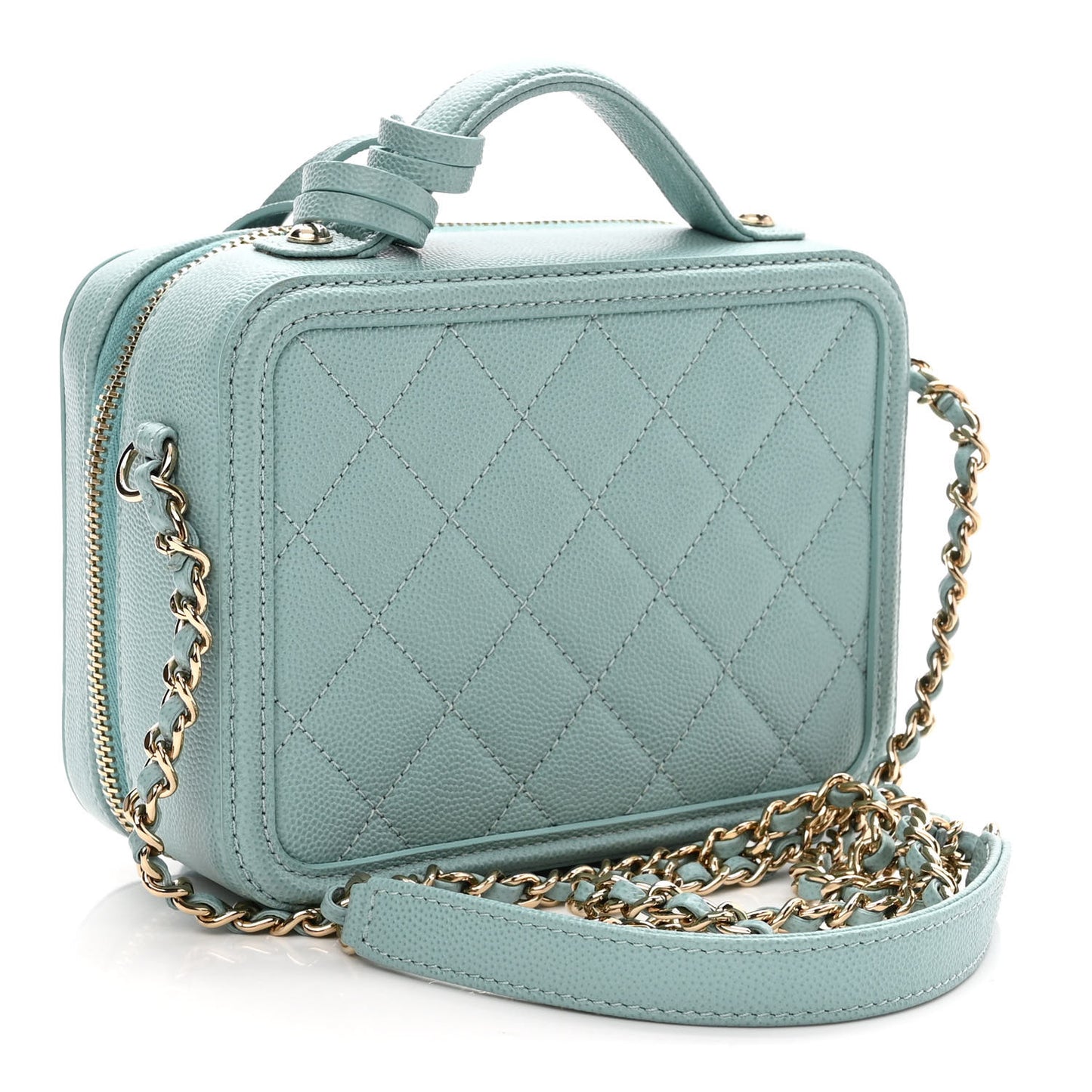 Caviar Quilted Small CC Filigree Vanity Case Light Blue