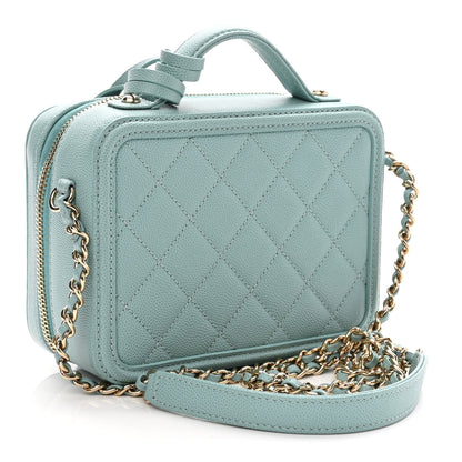 Chanel Caviar Quilted Small CC Filigree Vanity Case Light Blue 2 of 10