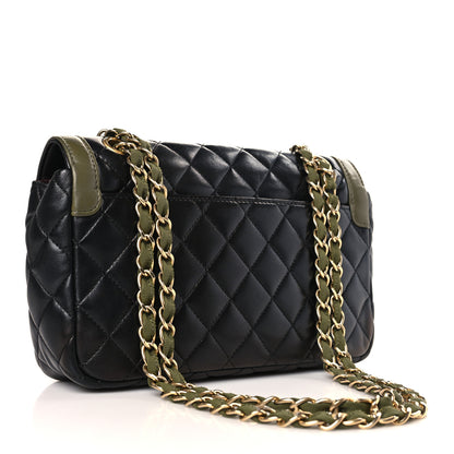 Chanel Lambskin Quilted Small Two Tone Day Flap Black Kaki 3 of 9