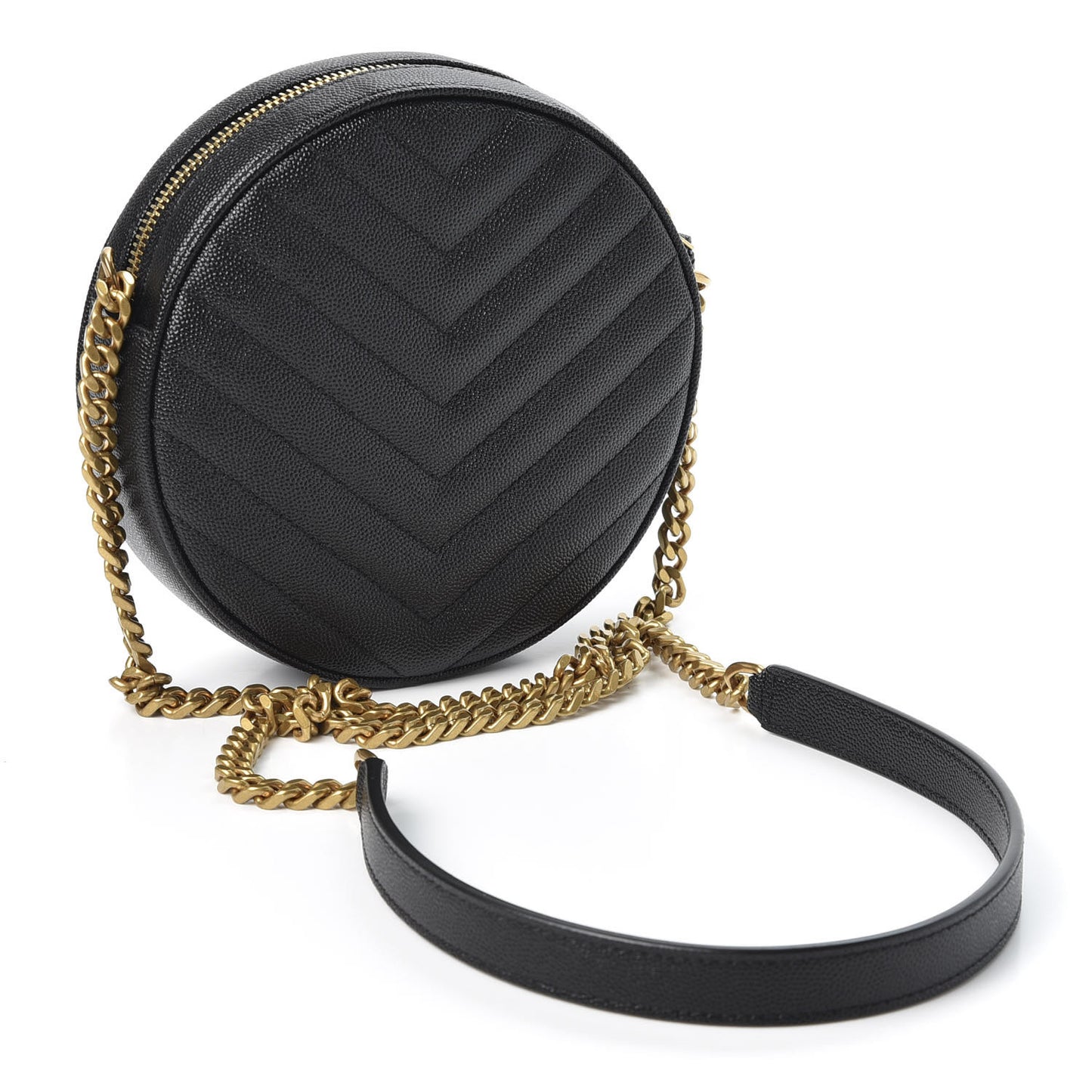 Grain De Poudre Matelasse Chevron Quilted Round Vinyle Camera Bag Black