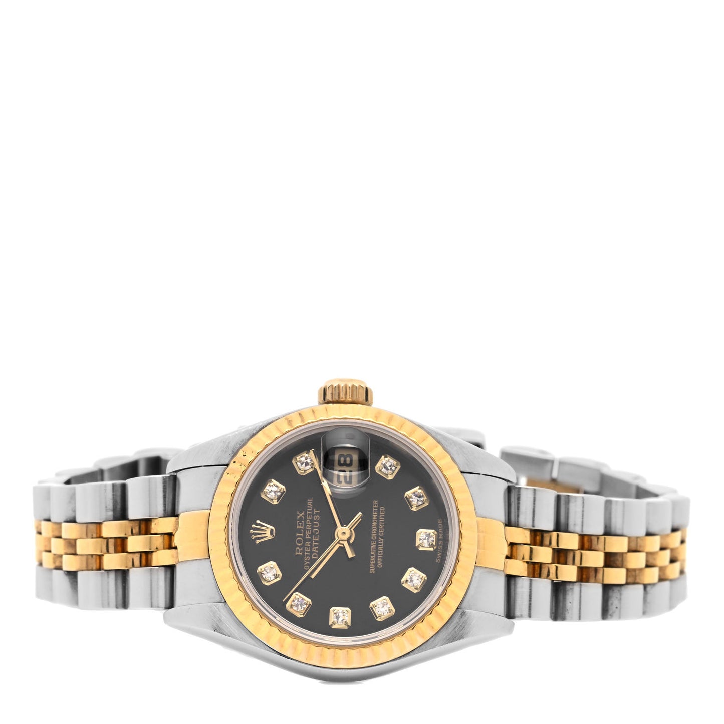 Stainless Steel 18K Yellow Gold Diamond 26mm Oyster Perpetual Datejust Watch Black 79173