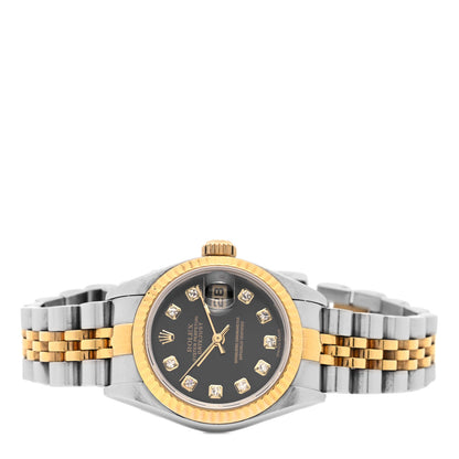 Rolex Stainless Steel 18K Yellow Gold Diamond 26mm Oyster Perpetual Datejust Watch Black 79173 2 of 4