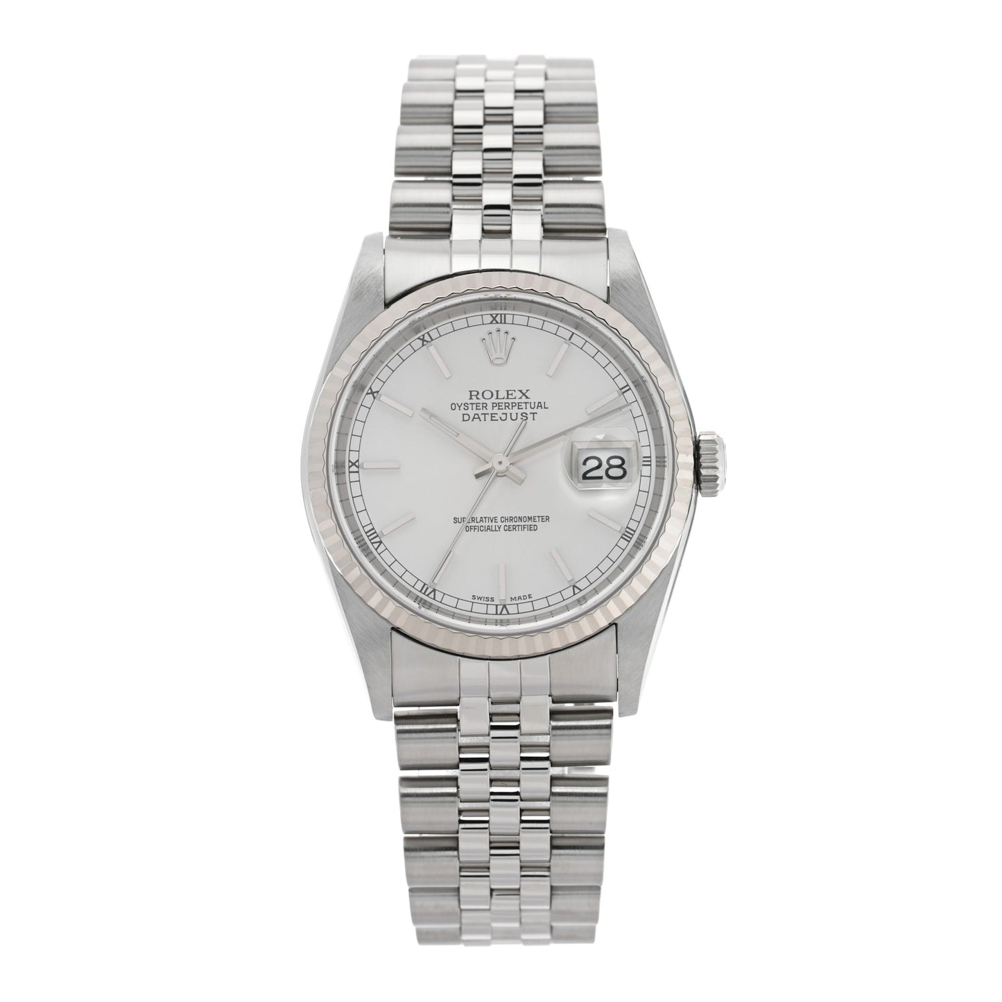 Stainless Steel 18K White Gold 36mm Oyster Perpetual Datejust Watch Silver 16234