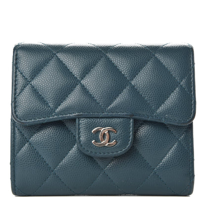 Chanel Caviar Quilted Compact Flap Wallet Dark Turquoise 1 of 9