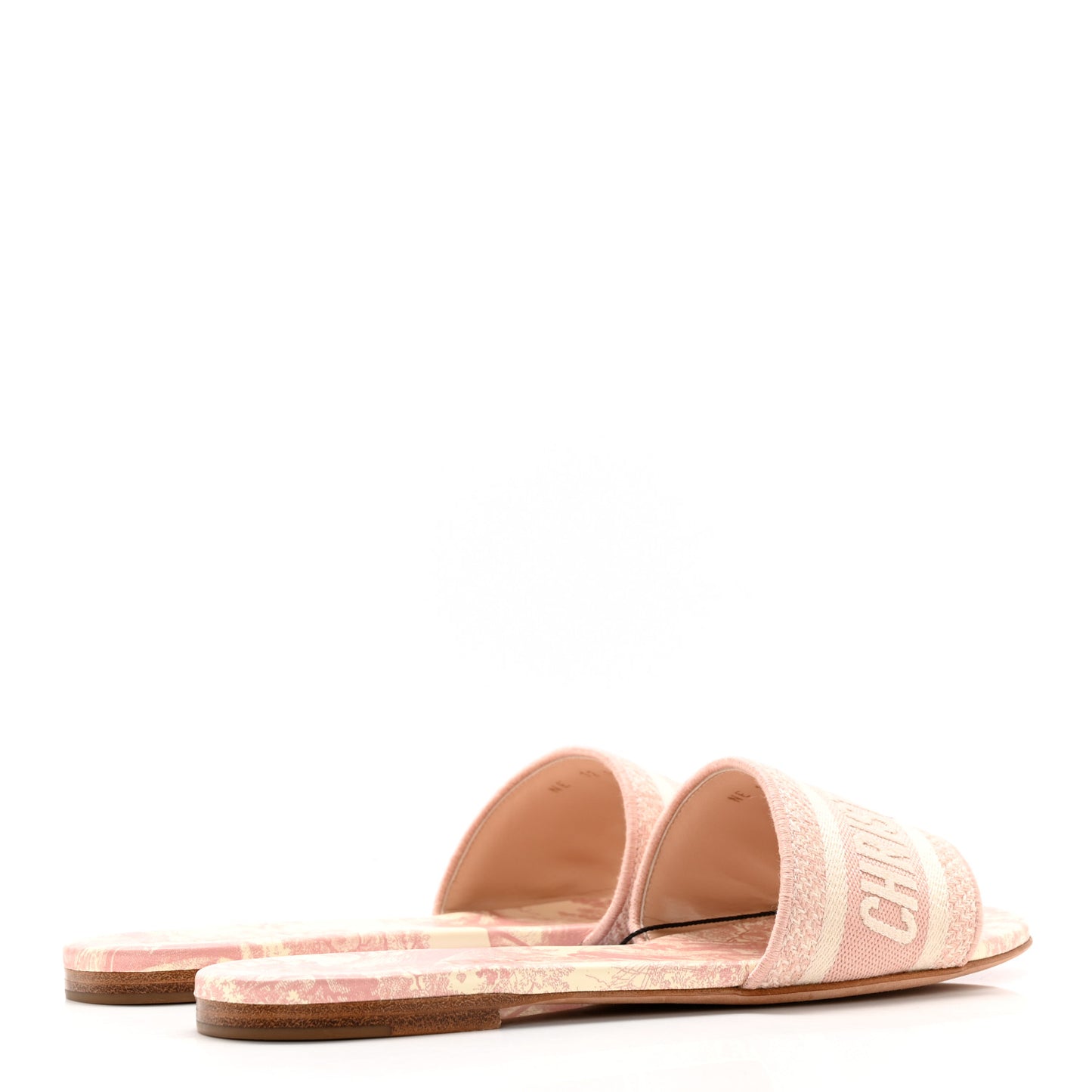 Canvas Toile De Jouy Embroidered Dway Flat Slide Sandals 38 Light Pink