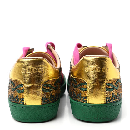 Gucci Jacquard Web Embroidered Womens New Ace Sneakers 35 Gold Green 6 of 9