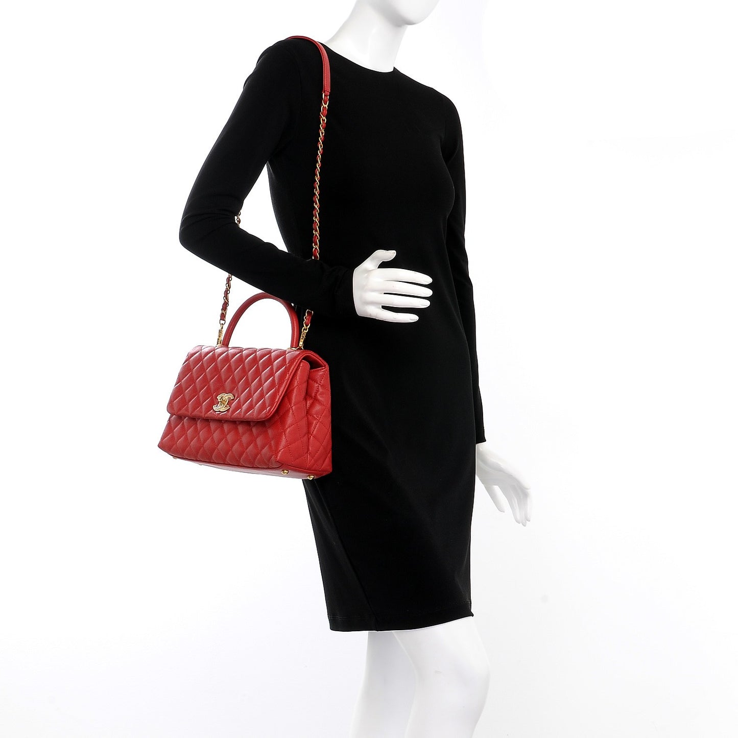 Caviar Quilted Small Coco Handle Flap Red