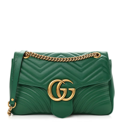 Gucci Calfskin Matelasse Medium GG Marmont Shoulder Bag Emerald Green 1 of 12