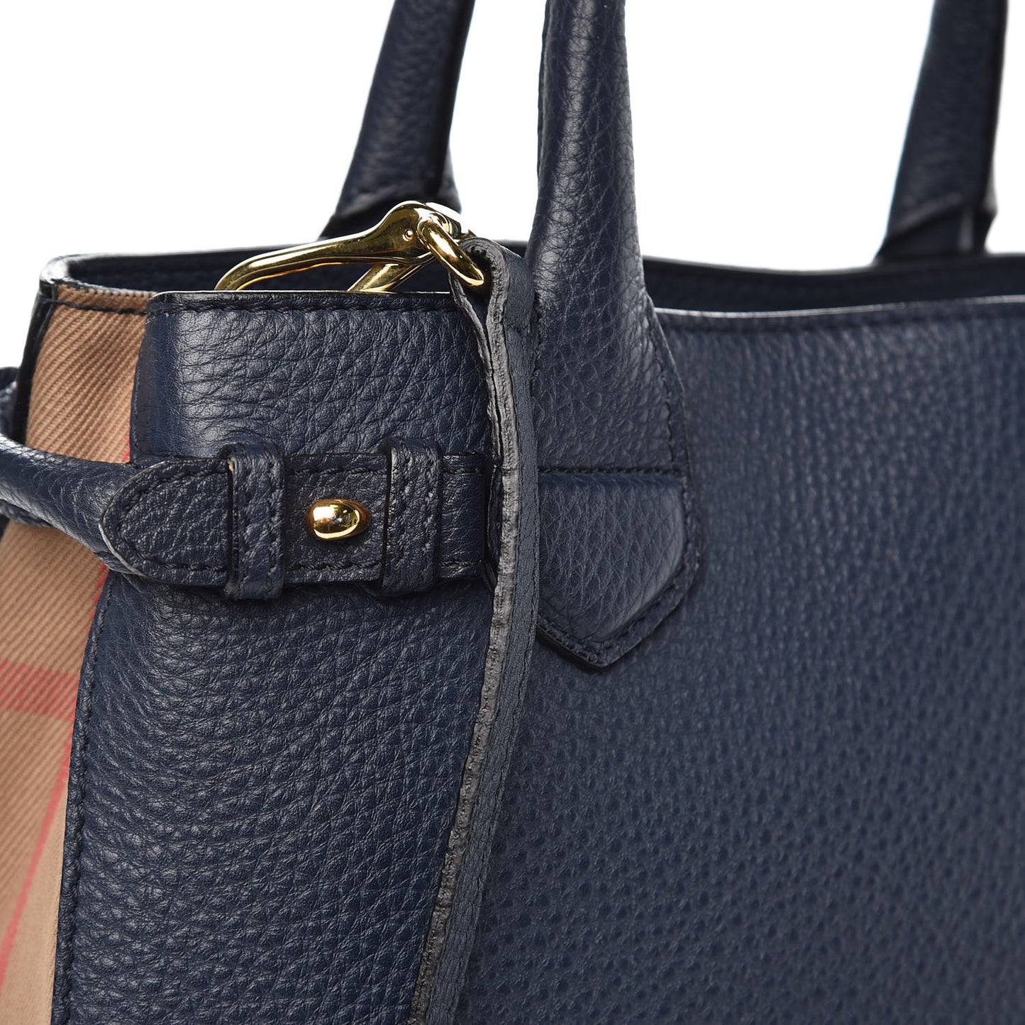Grainy Calfskin House Check Small Banner Tote Midnight Blue