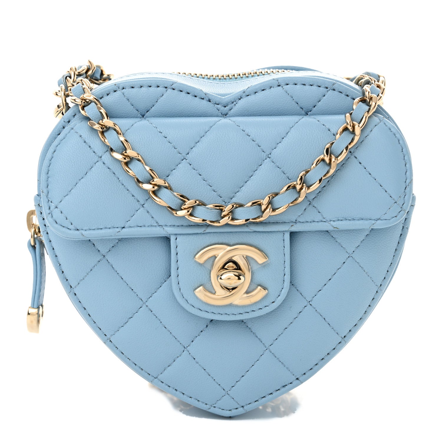 Chanel Lambskin Quilted CC In Love Heart Clutch With Chain Light Blue 1 of 11