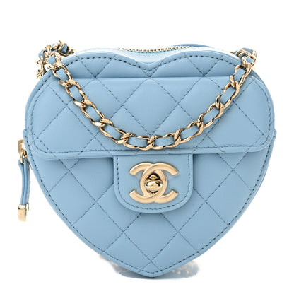 Chanel Lambskin Quilted CC In Love Heart Clutch With Chain Light Blue 1 of 11