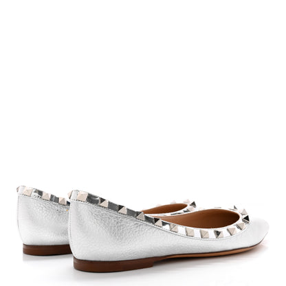 Valentino Garavani Metallic Pebbled Calfskin Rockstud Ballerina Flats 35 Silver 4 of 12