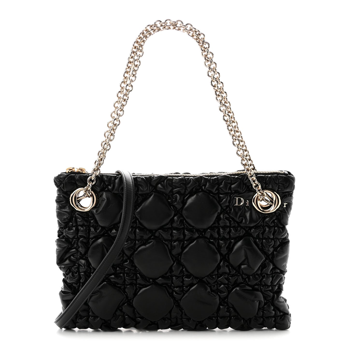 Calfskin Puffy Macrocannage Small Dior Crunchy Bag Black