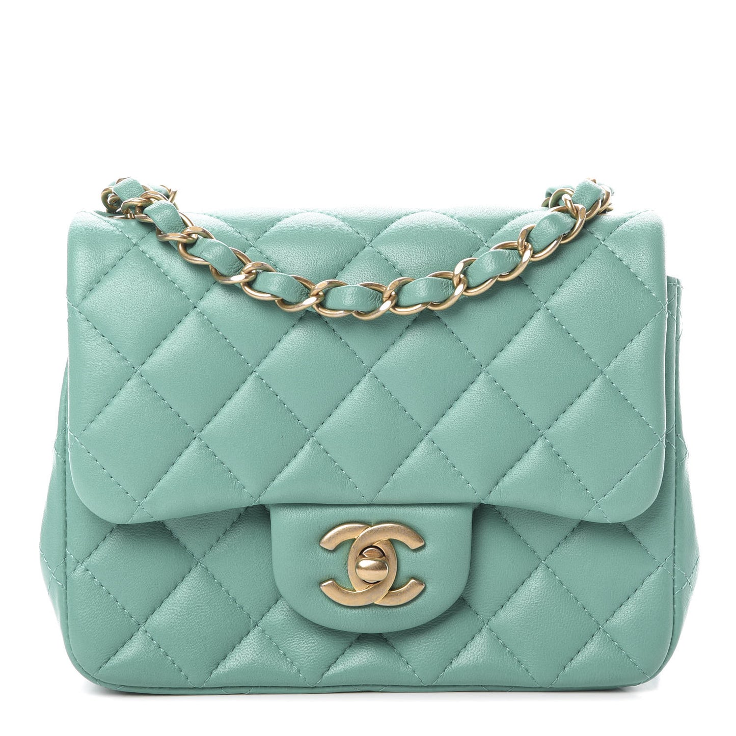 Lambskin Quilted Mini Square Flap Turquoise