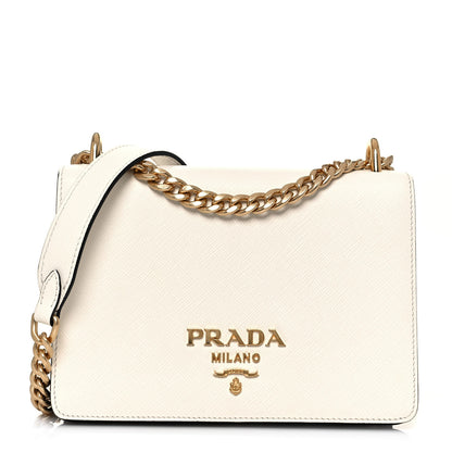 Prada Saffiano Chain Shoulder Bag White Black 1 of 12
