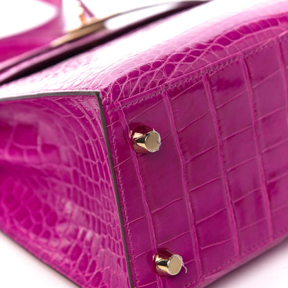 Hermes Shiny Alligator Kelly Sellier 25 Rose Scheherazade 15 of 37