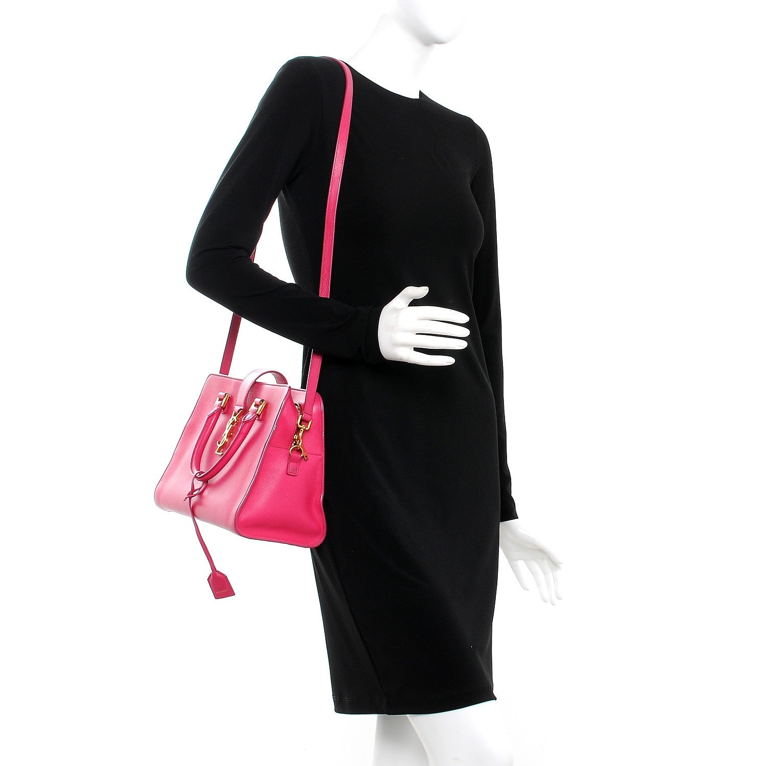 Saint Laurent Smooth Calfskin Small Cabas Monogram Fuchsia 2 of 8