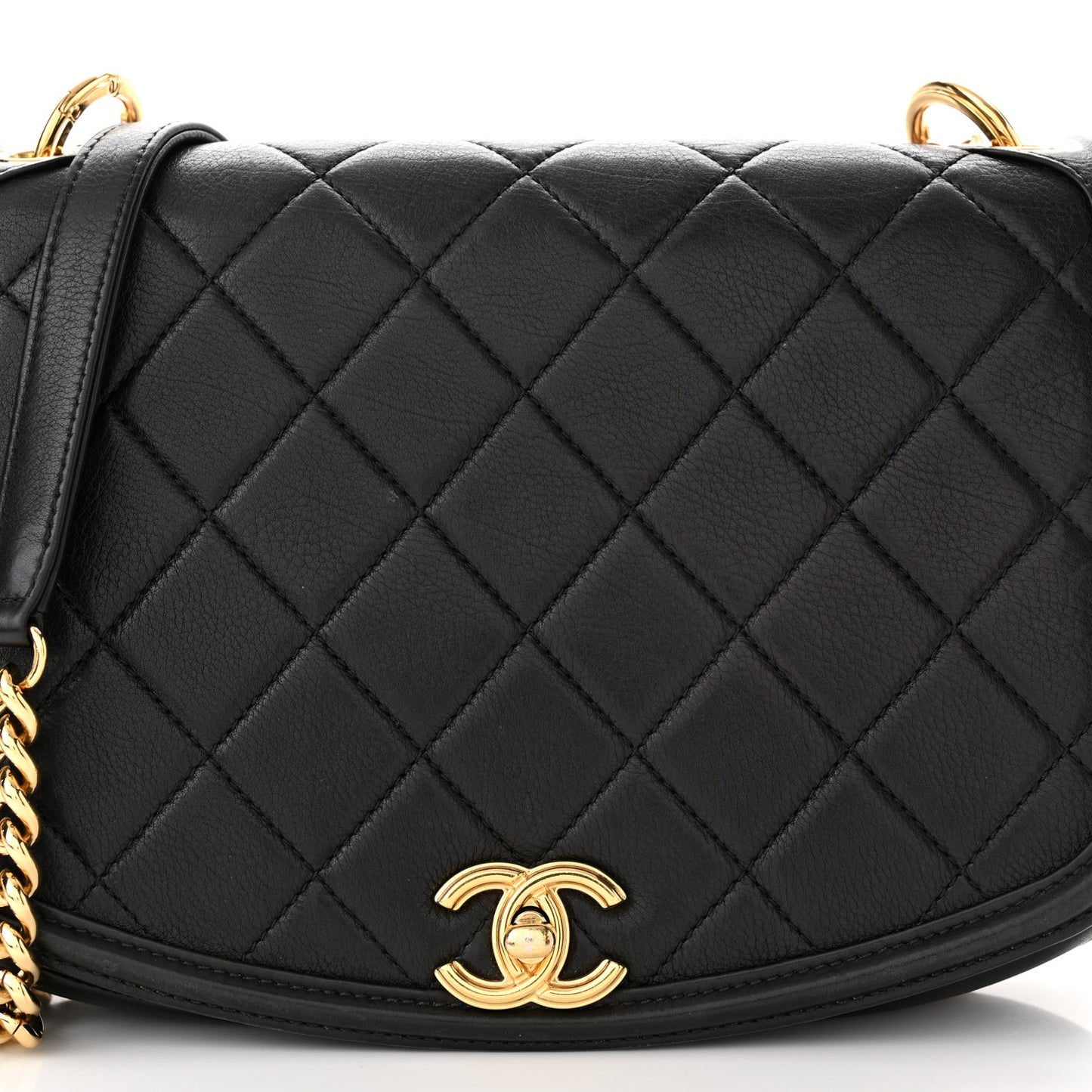 Calfskin Quilted Underline Flap Black