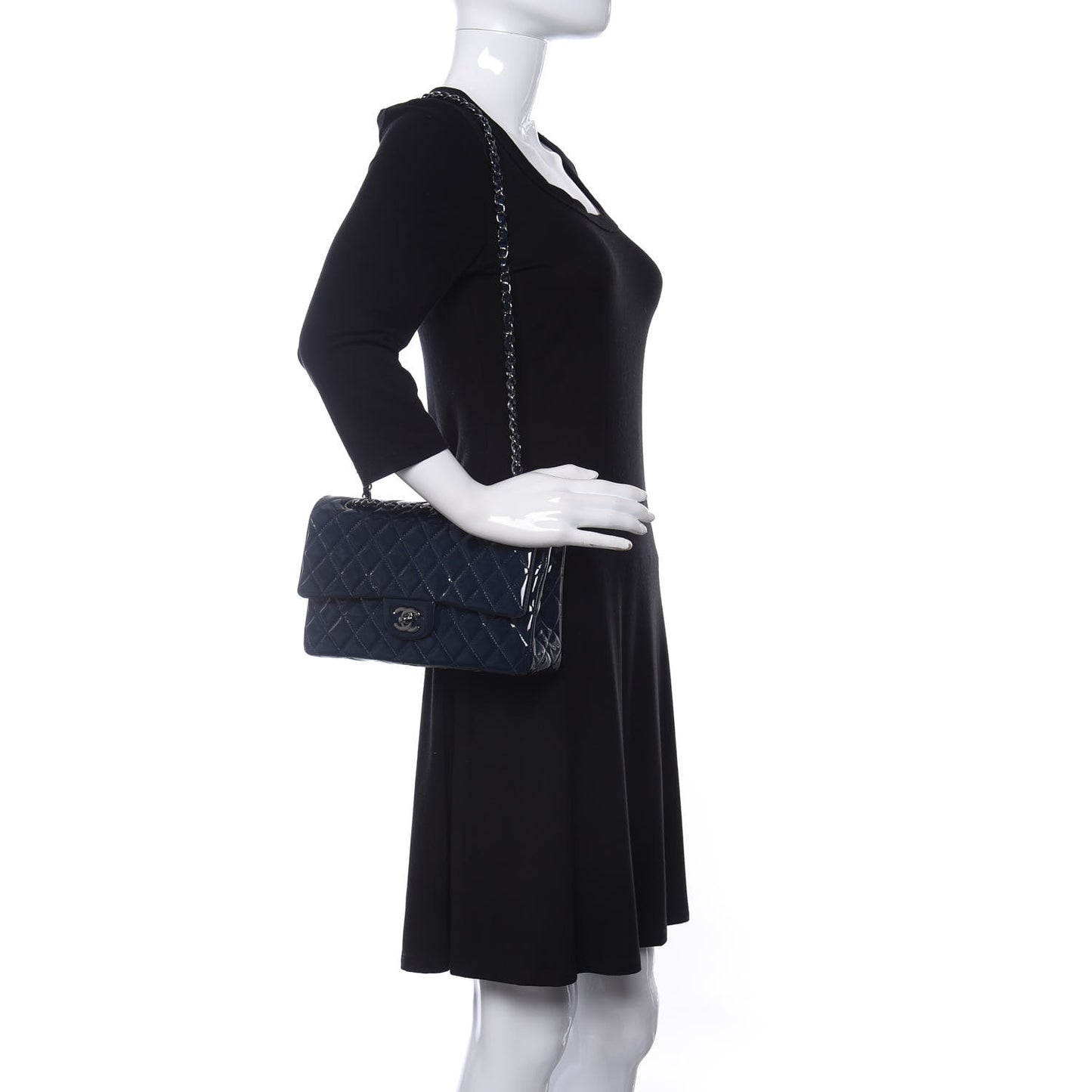 Patent Quilted Medium Double Flap Navy