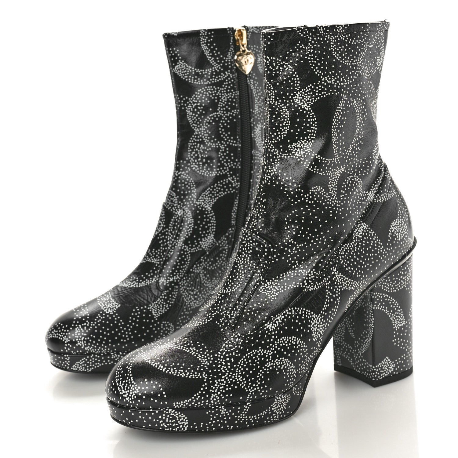 Chanel Calfskin Camellia Printed Ankle Boots 38.5 Black White 3 of 11