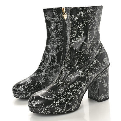Chanel Calfskin Camellia Printed Ankle Boots 38.5 Black White 3 of 11