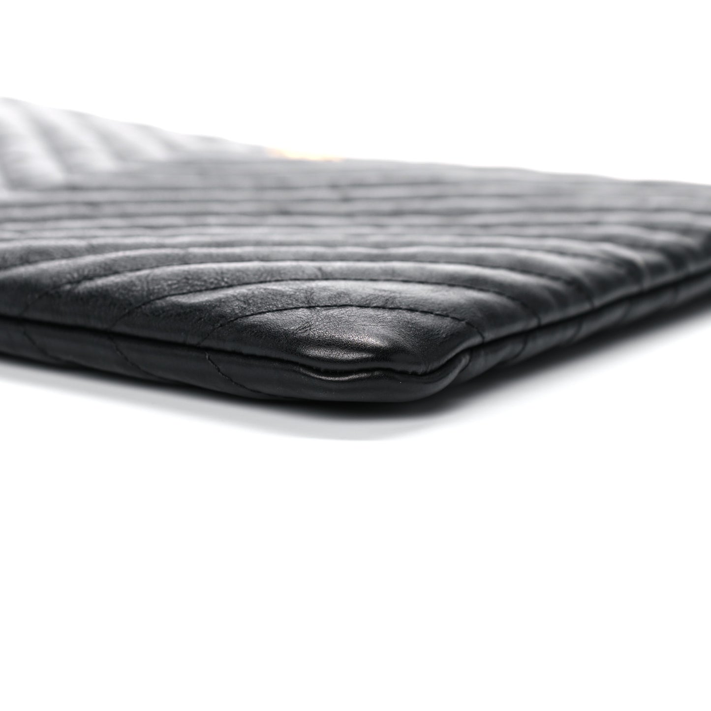 Aged Calfskin Chevron Quilted Medium Cosmetic Case Black