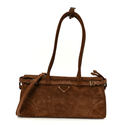 Prada Suede Triangle Medium Bonnie Shoulder Bag Cacao 1 of 9