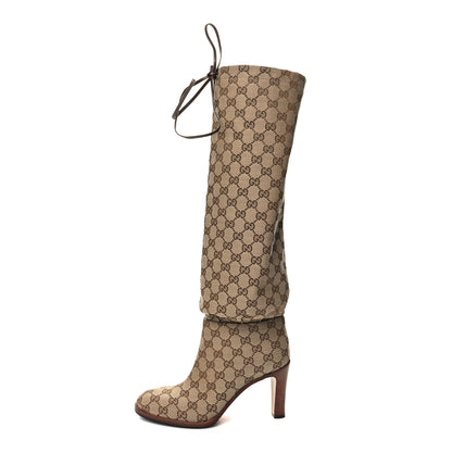 Gucci Monogram Lisa Mid Heel Boots 39.5 Beige Ebony 1 of 7