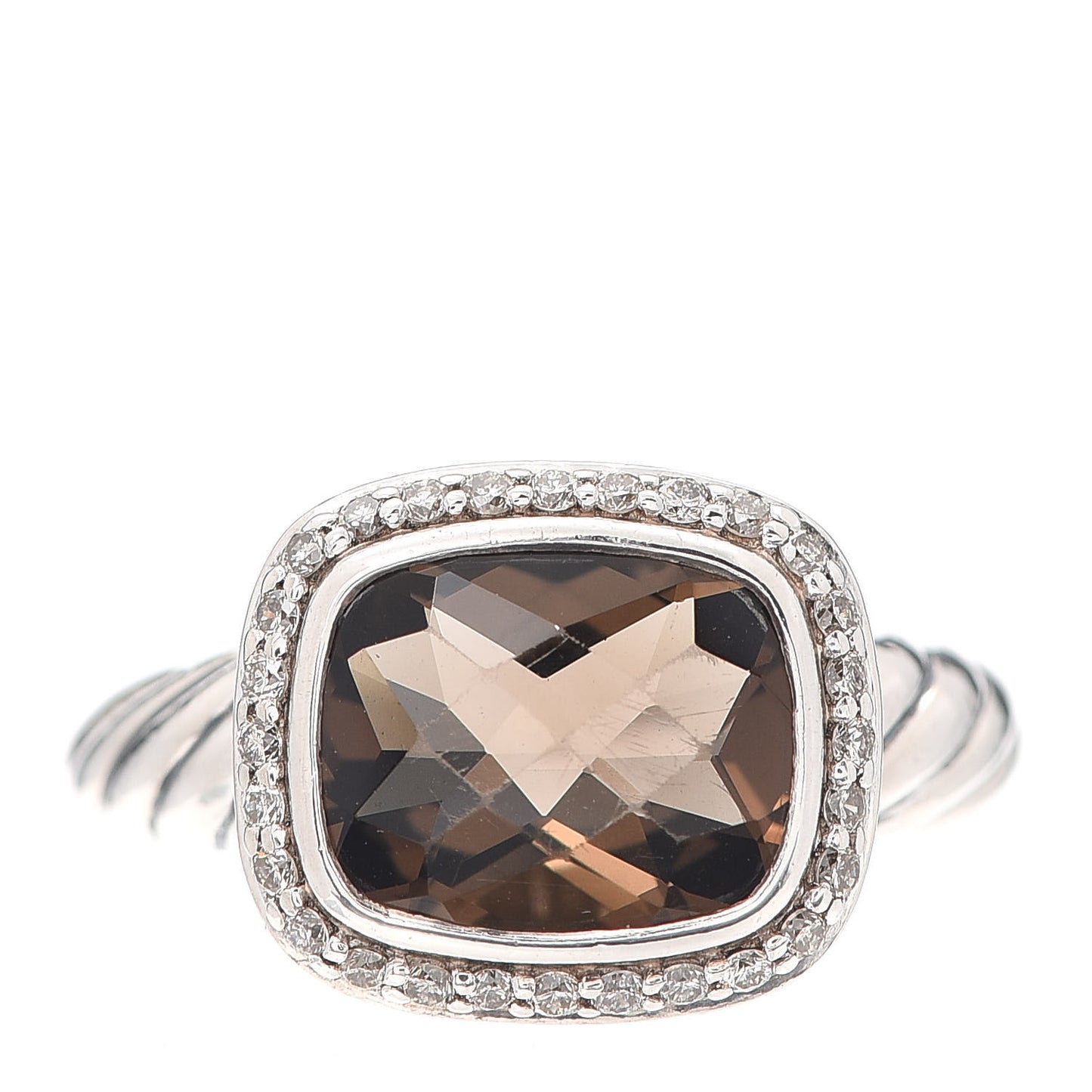 Sterling Silver Diamond Smoky Quartz 10mm Noblesse Ring 52 6