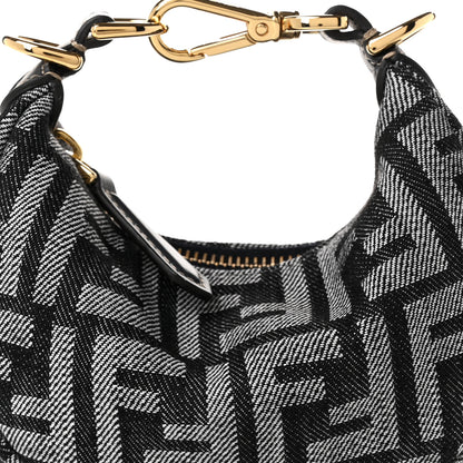 Fendi Denim Effect Fabric Jacquard FF 1974 Nano Fendigraphy Hobo Charm Dark Blue Black 8 of 11