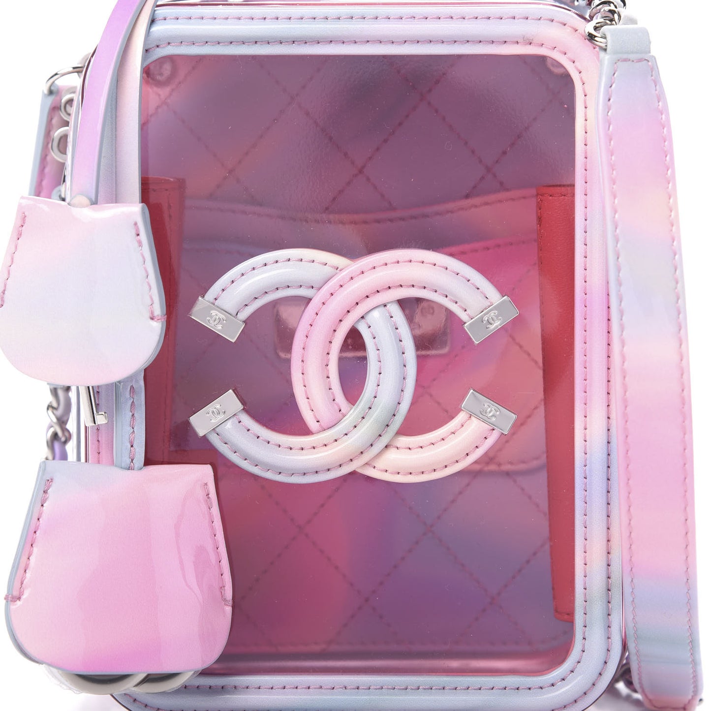 PVC Patent Calfskin Patent Lambskin Vertical Vanity Case Pink