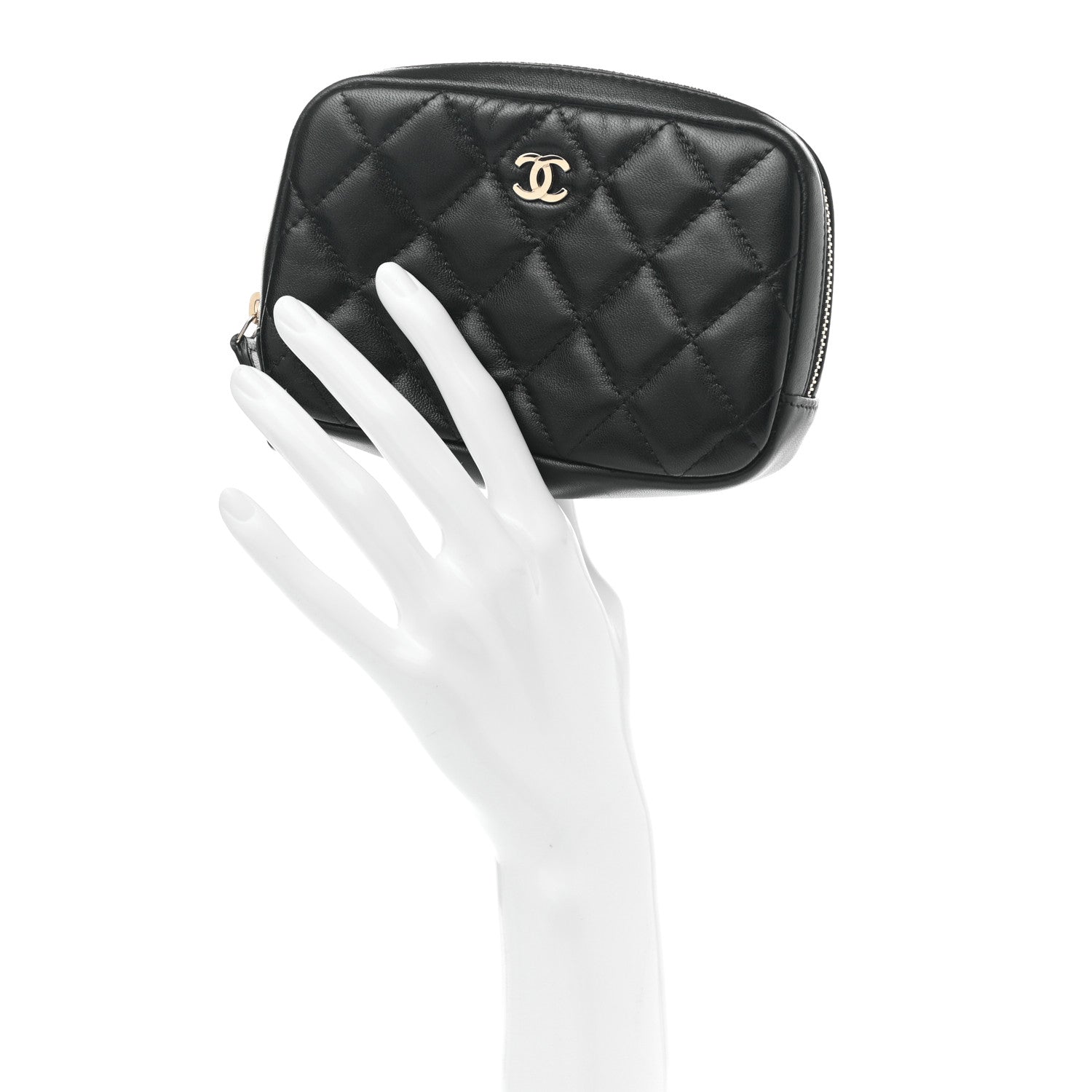 Chanel Lambskin Quilted Small Curvy Pouch Cosmetic Case Black 2 of 8