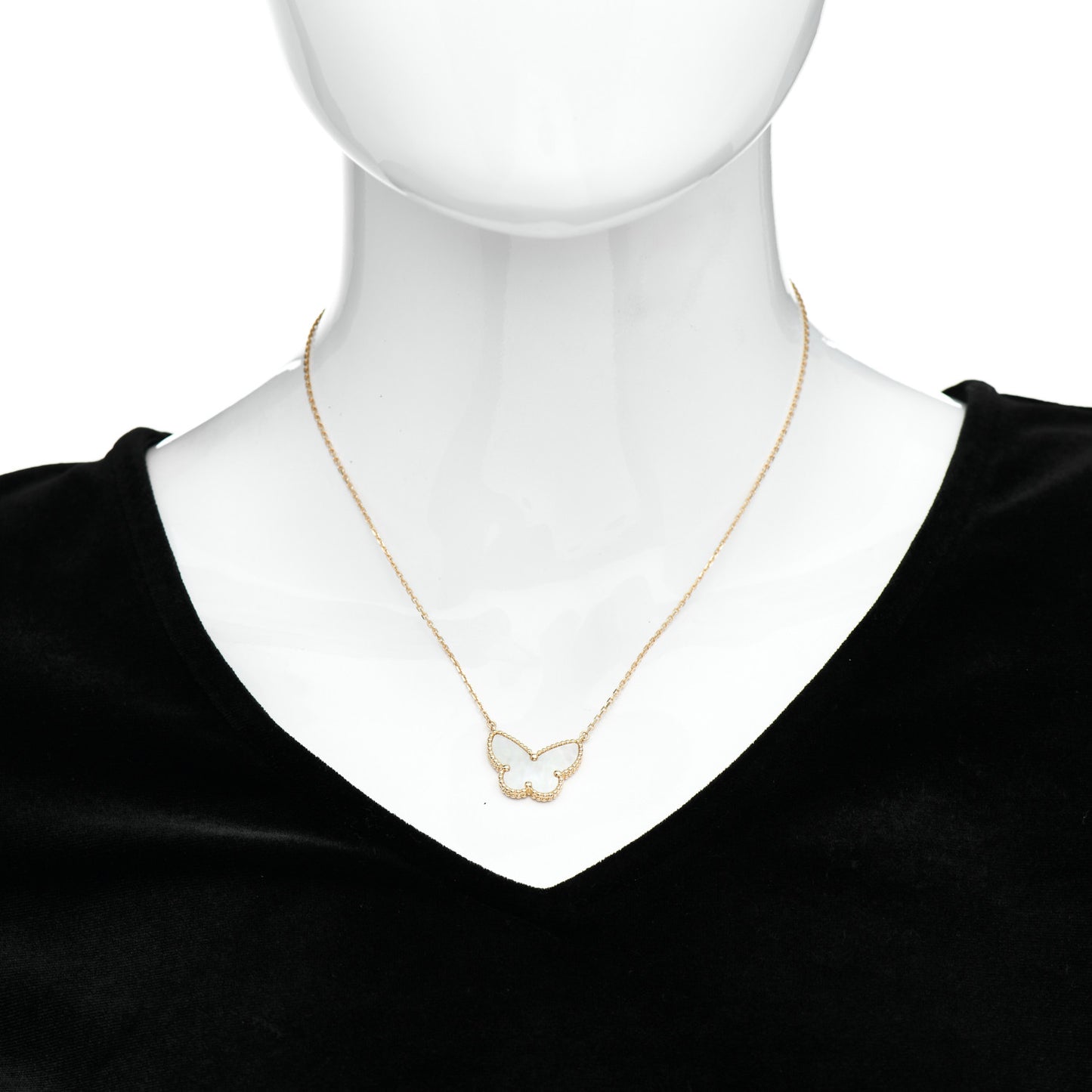 18K Yellow Gold Mother of Pearl Lucky Alhambra Butterfly Pendant Necklace
