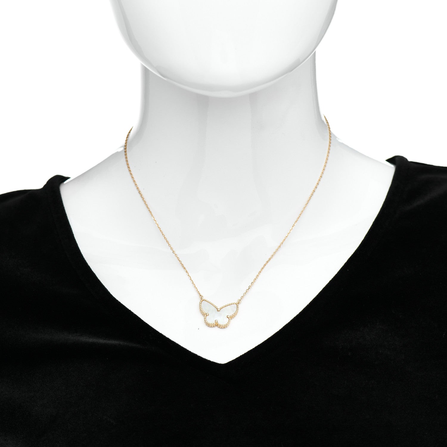 Van Cleef & Arpels 18K Yellow Gold Mother of Pearl Lucky Alhambra Butterfly Pendant Necklace 2 of 5