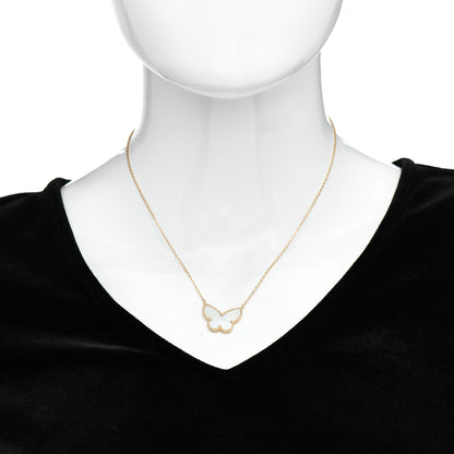 Van Cleef & Arpels 18K Yellow Gold Mother of Pearl Lucky Alhambra Butterfly Pendant Necklace 2 of 5