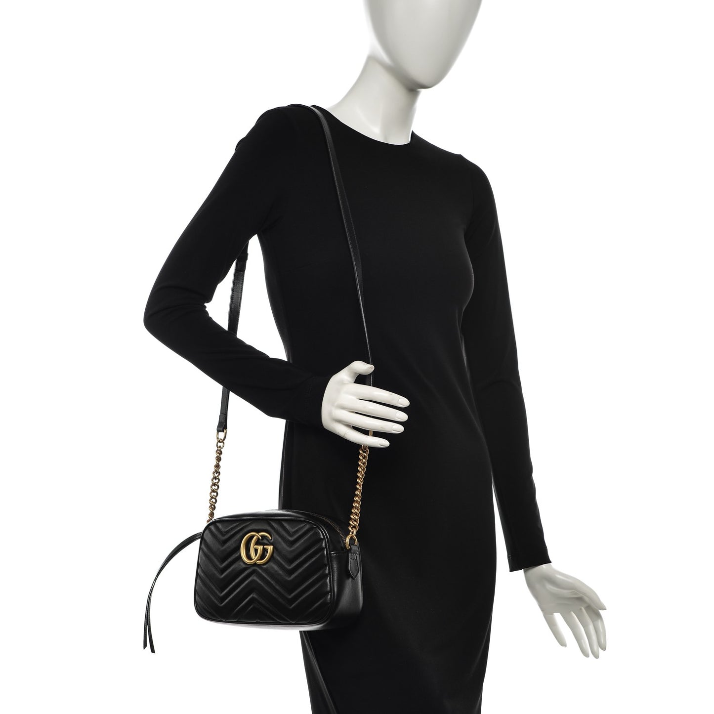 Calfskin Matelasse Small GG Marmont Chain Shoulder Bag Black