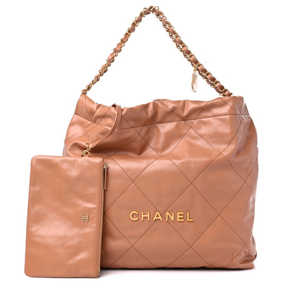 Chanel Shiny Calfskin Quilted Chanel 22 Camel 1 of 10