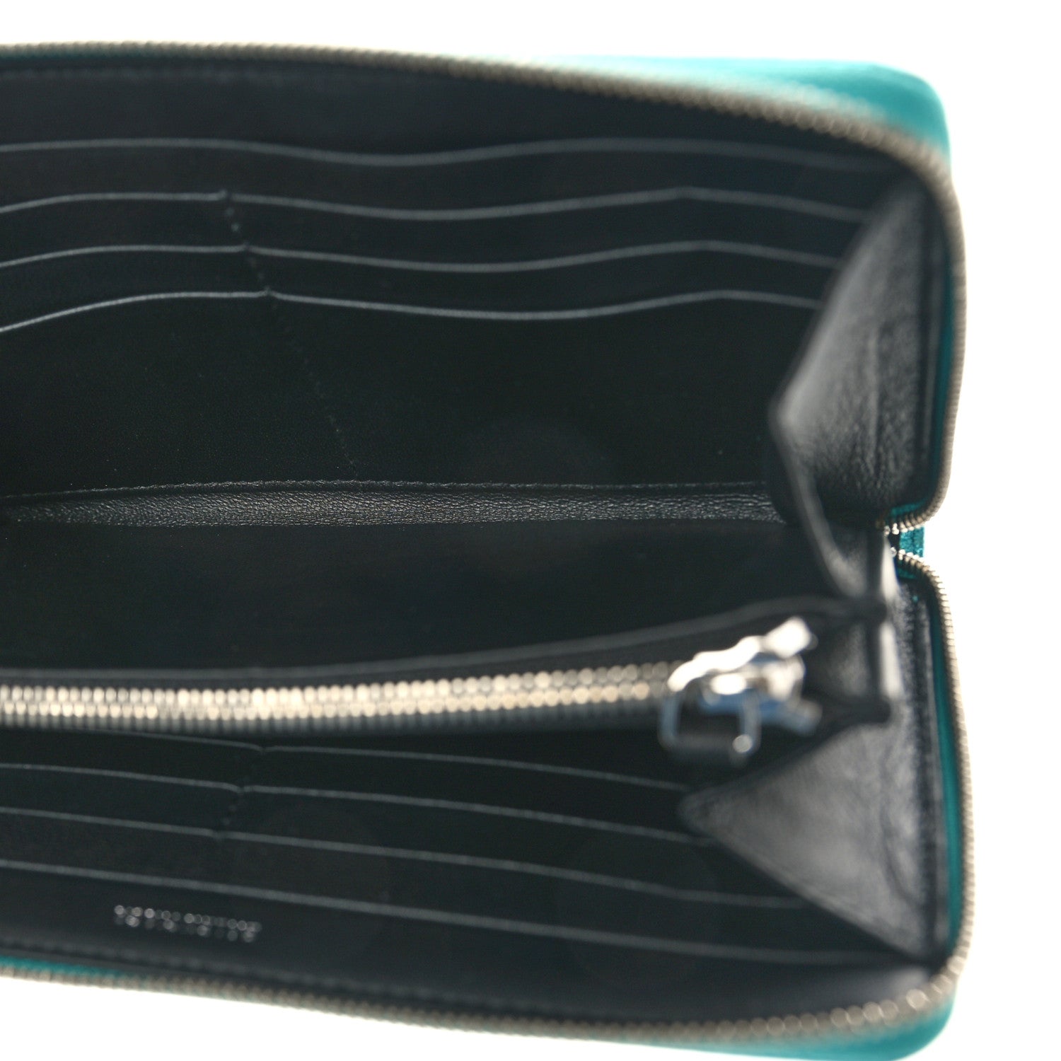 Balenciaga Metallic Goatskin Logo Everyday Continental Zip Around Wallet Turquoise Black 5 of 7