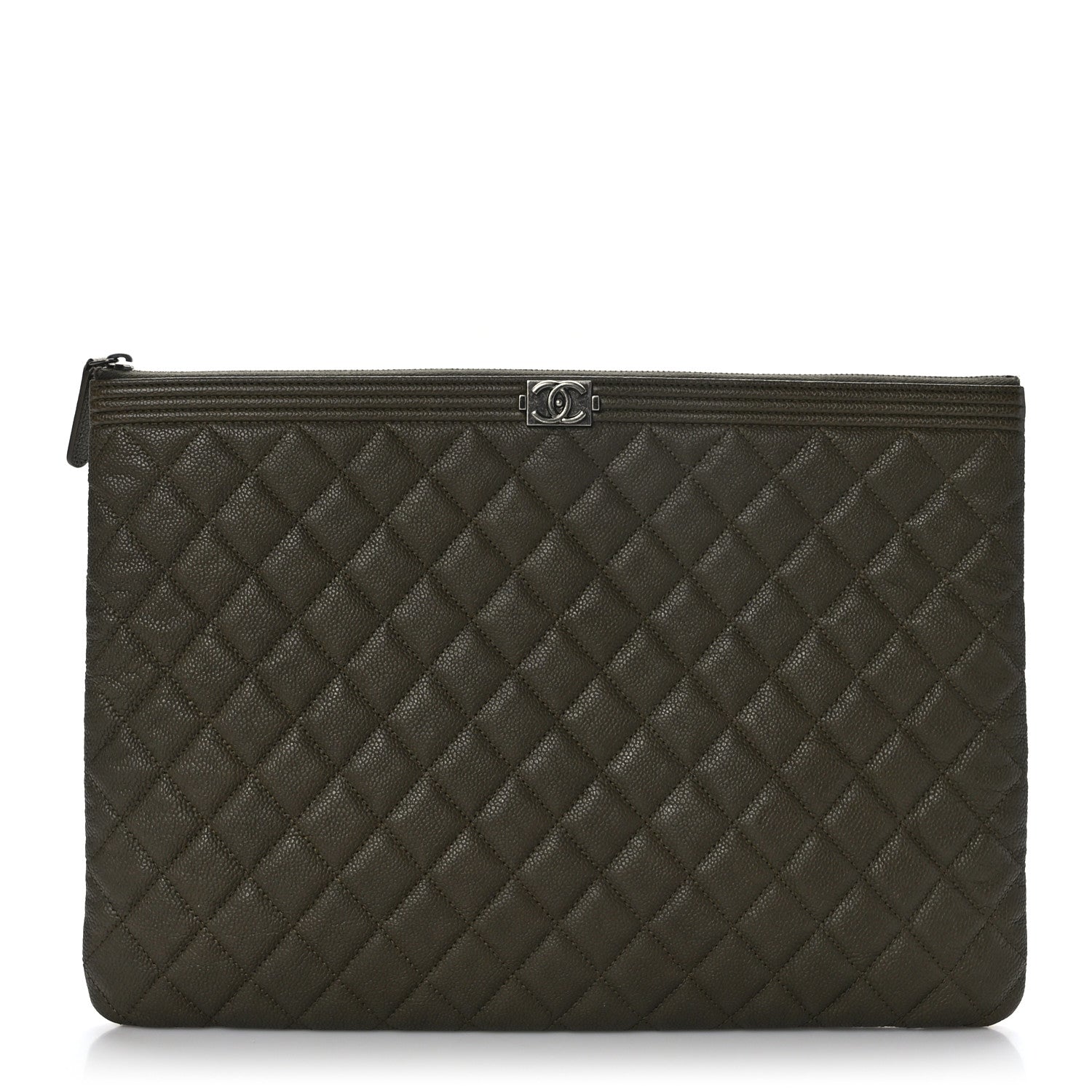 Chanel Caviar Quilted Large Boy Cosmetic Case Dark Green 1 of 6